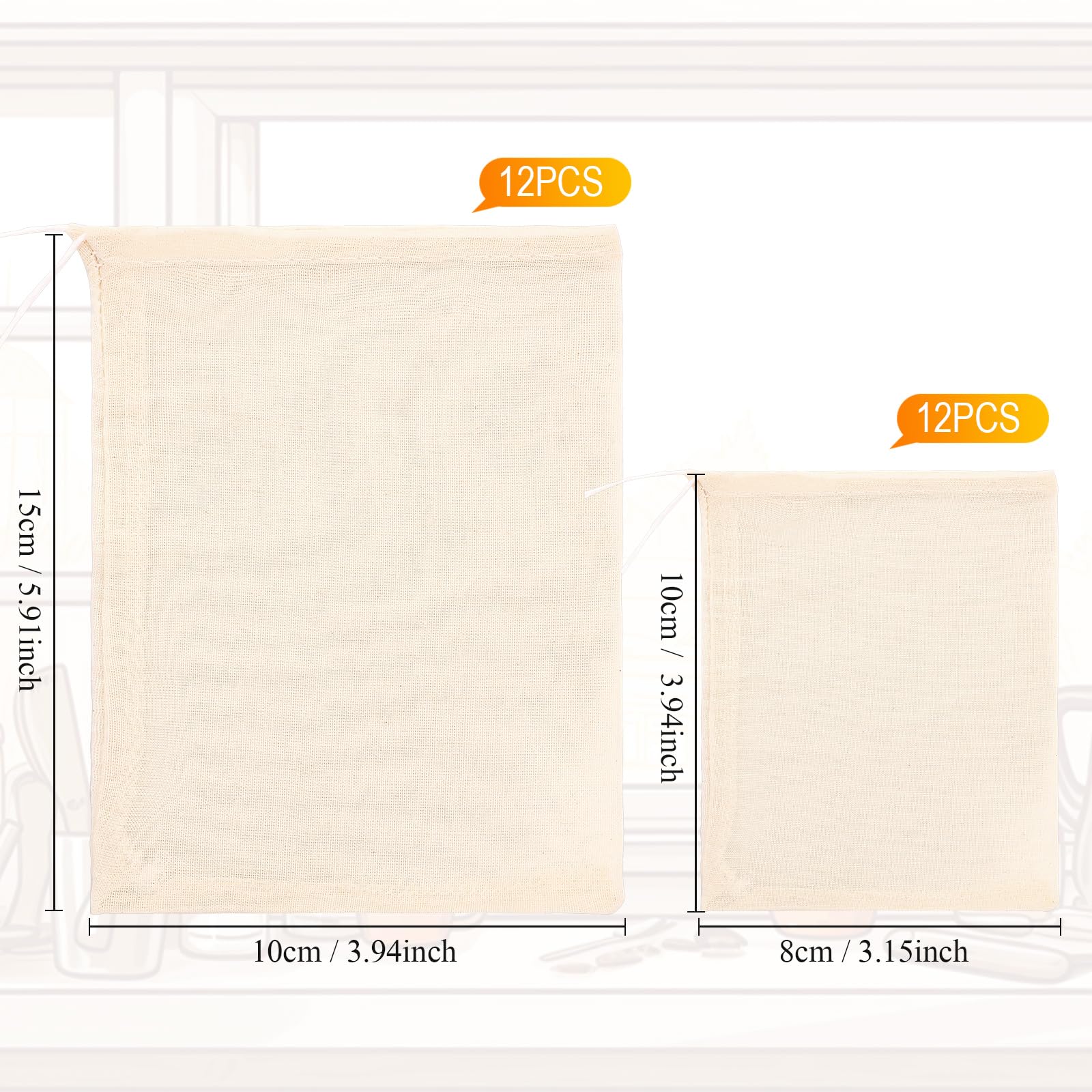 24 Pieces Spice Bags For Cooking Cheesecloth Bags For Straining Reusable Empty Tea Bags Drawstring Soup Bags Muslin Bags (3 X 4